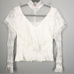 GUNNE SAX | VINTAGE White Lace Long Sleeve Button Down Back Top Women’s Size 9